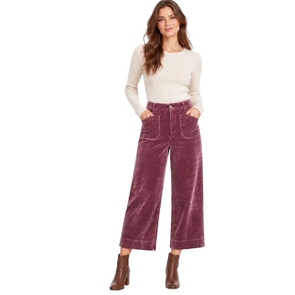 Maeve Anthropologie The Colette Velvet Wide Leg Pants Rose Pink 26 High Rise